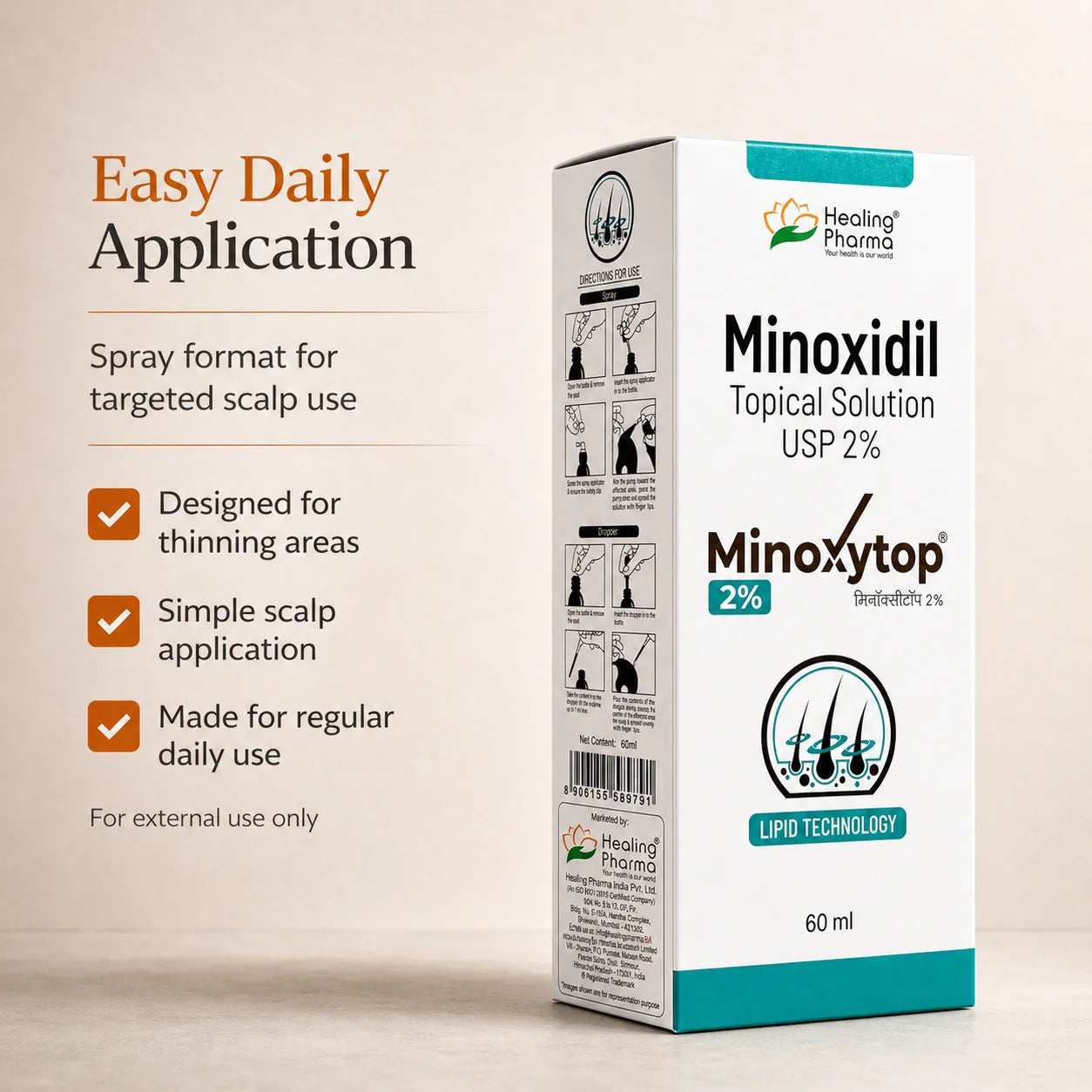 Minoxidil Topical Solution USP 2%, 60ml | Minoxytop for Hair Loss