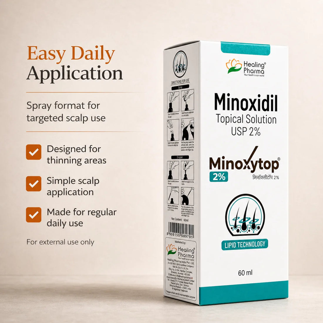 Minoxidil Topical Solution USP 2%, 60ml | Minoxytop for Hair Loss